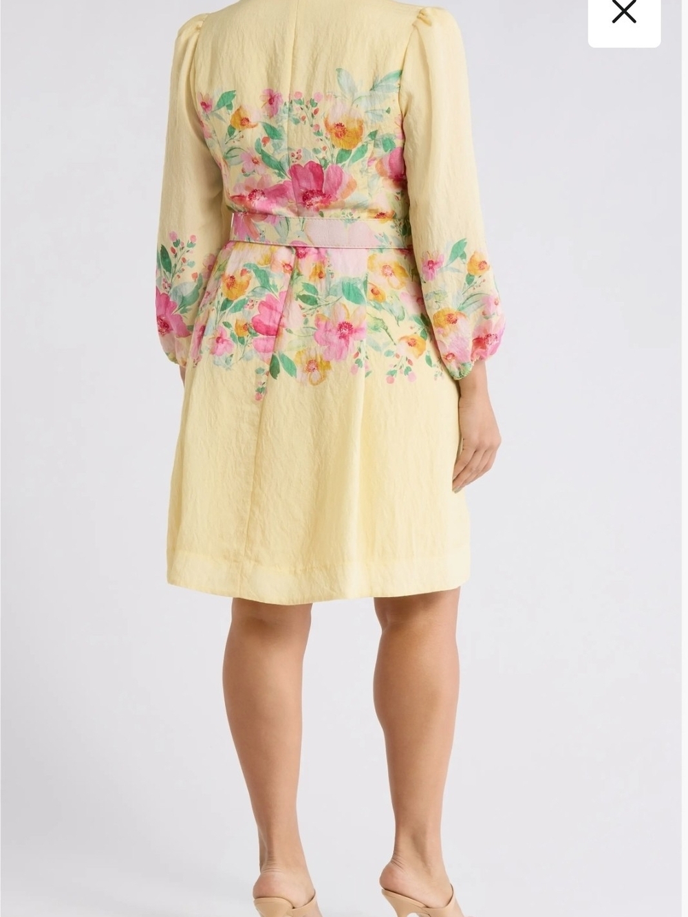 Tahari ASL Lemon Floral Belted Dress Pink Blooms Placed (Snag) 16W Long Sleeve - Picture 2 of 12